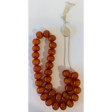 Κομπολόι από ασήμι 925 με χάντρες από κεχριμπάρι φατουράν χρώματος πορτοκαλί (KOM08)